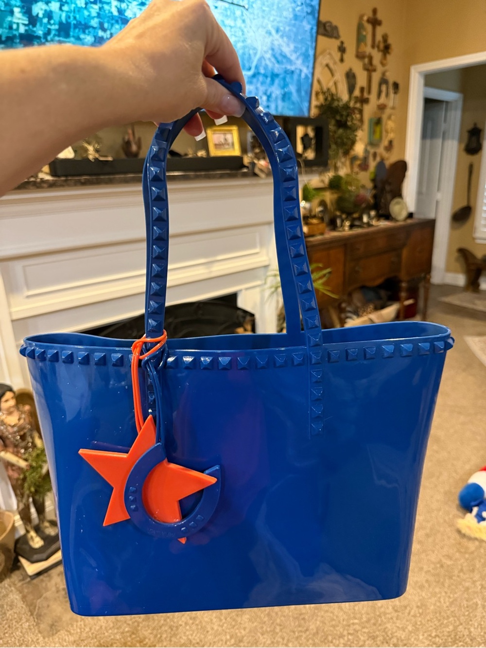 Bright Blue Studded Tote with Orange Star Charm